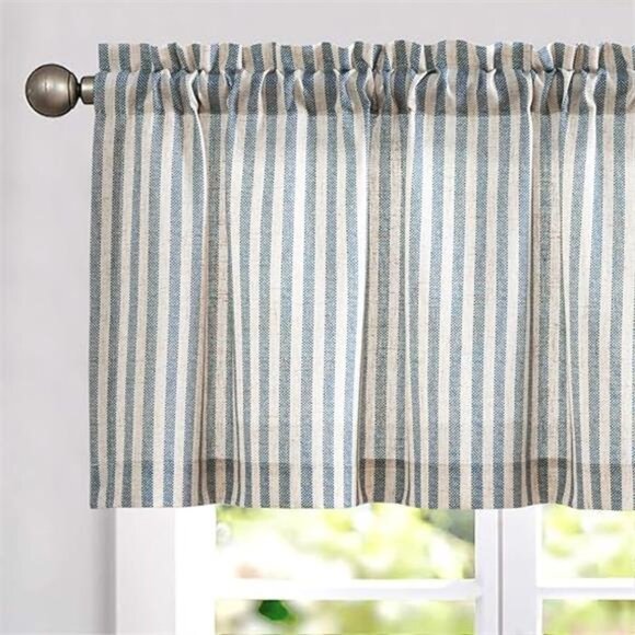 Valance Curtain Linen Textured Striped Window Curtain for Living Room Stripe - Picture 7 of 7